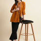 Mustard Chinon Yoke Embroidered A-line Top - Tarini - Swadesiicart