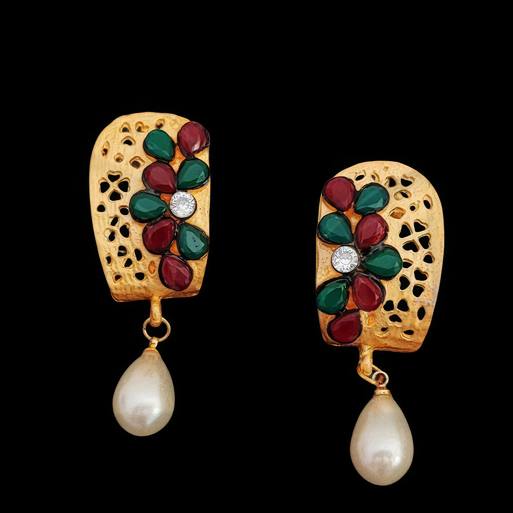 JS Fashion High Gold Polish Earrings with Clustered Pearls – Fancy Party Wear Jewelry for Women | Swadesiicart