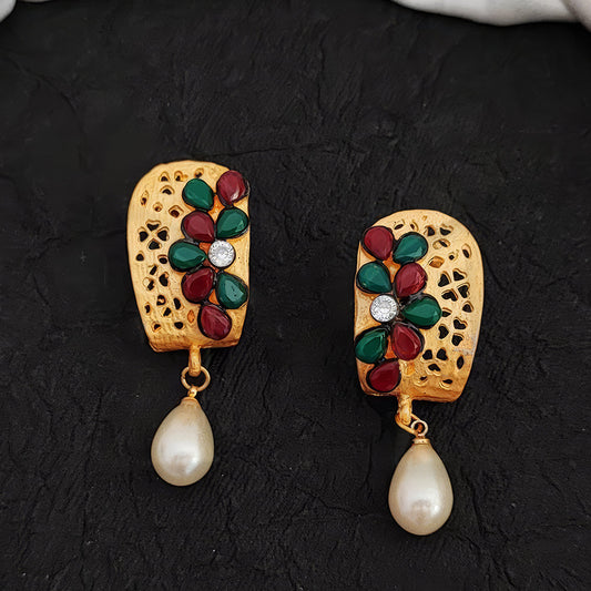 JS Fashion High Gold Polish Earrings with Clustered Pearls – Fancy Party Wear Jewelry for Women | Swadesiicart