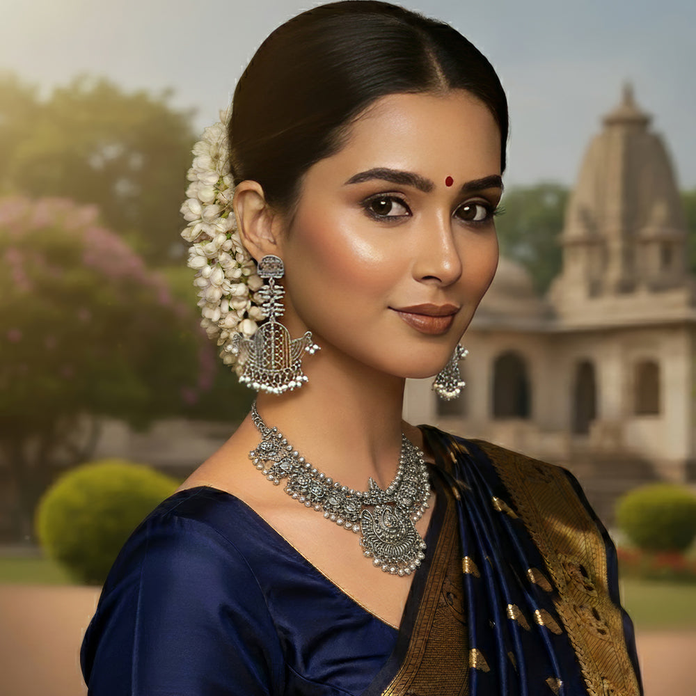 JS Fashion Designer Fancy Oxidised Silver Long Earrings for Women & Girls | Swadesiicart