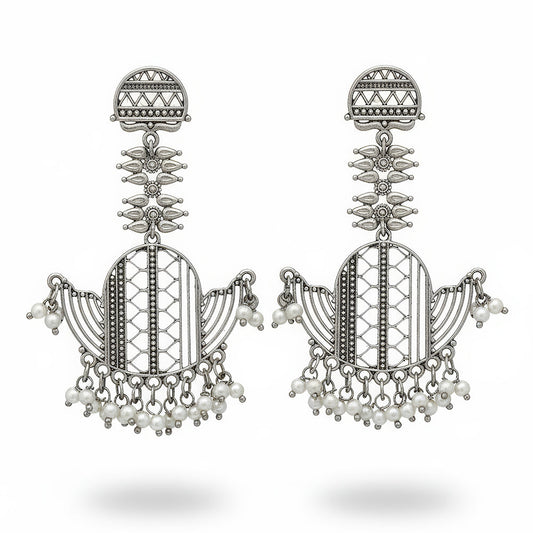JS Fashion Designer Fancy Oxidised Silver Long Earrings for Women & Girls | Swadesiicart