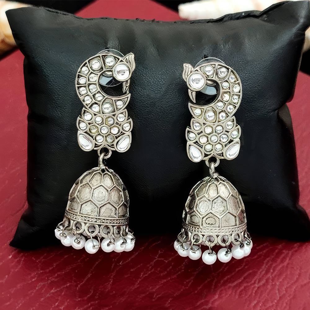 JS Fashion Clustered Pearl Fancy Oxidised Silver Jhumka Earrings for Women & Girls | Swadesiicart
