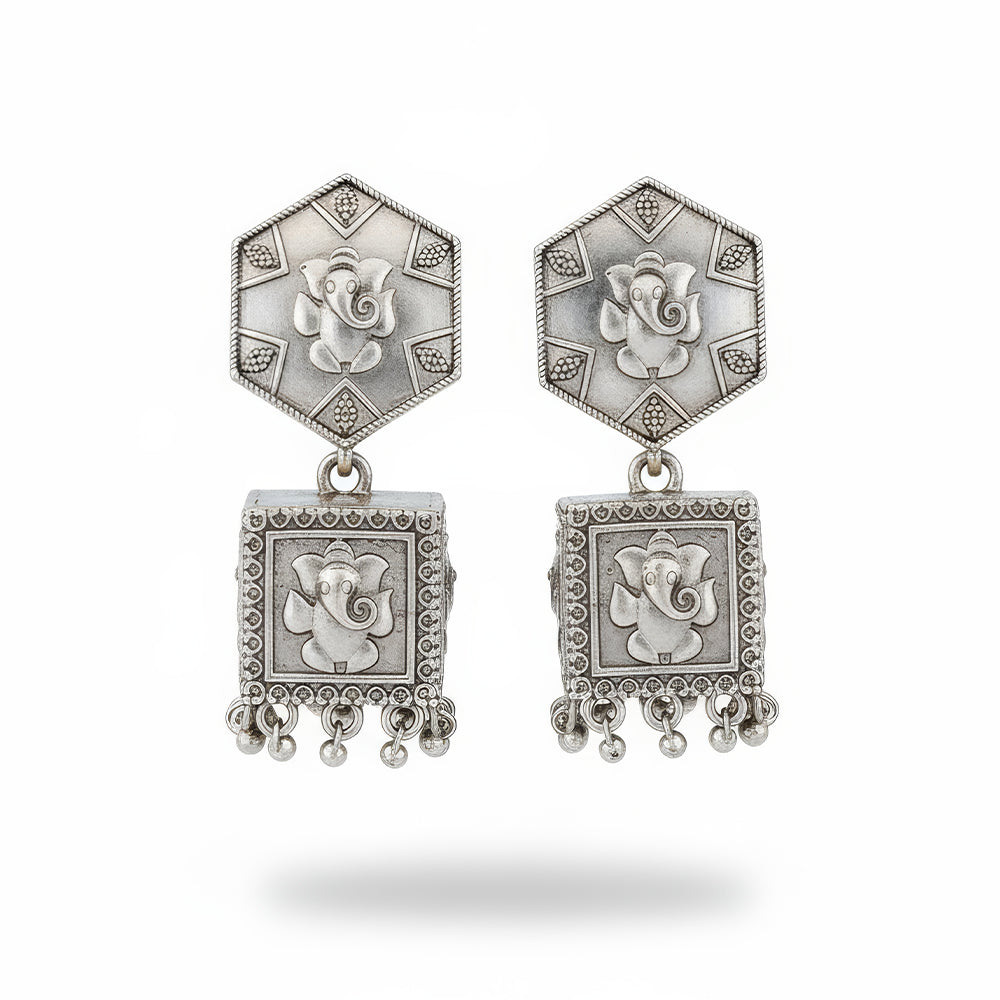 JS Fashion Oxidised Silver Antique Style Earrings for Women | Swadesiicart