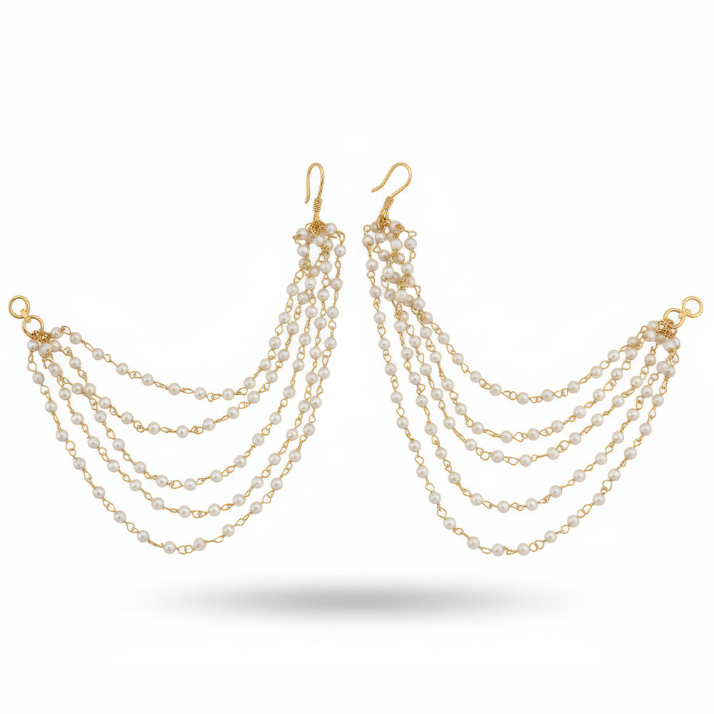 JS Fashion Cluster Pearls High Gold Polish Antique Kaan Chain Earrings for Women | Swadesiicart
