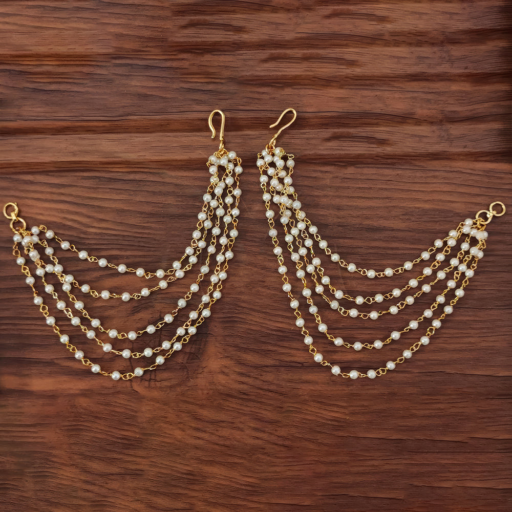 JS Fashion Cluster Pearls High Gold Polish Antique Kaan Chain Earrings for Women | Swadesiicart
