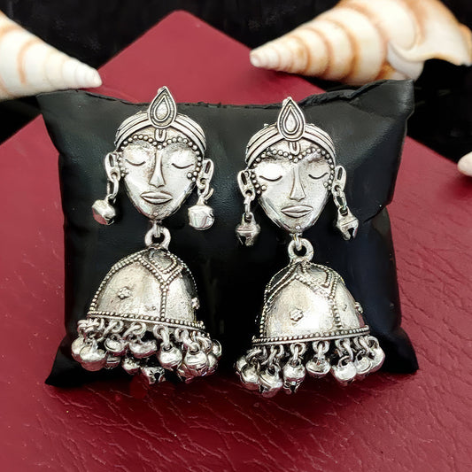 JS Fashion Antique Style Oxidised Silver Polish Jhumka Earrings for Women & Girls | Swadesiicart