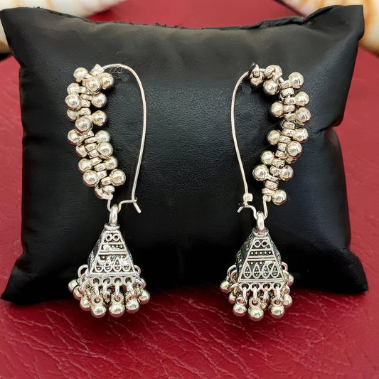 JS Fashion Fancy Design Oxidised Silver Polish Antique Style Earrings for Women & Girls | Swadesiicart