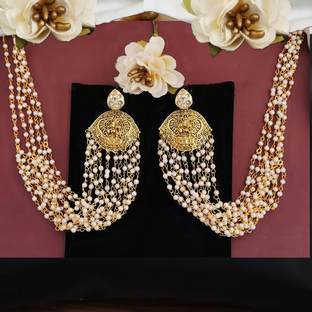 JS Fashion Laxmi Design Temple Jewellery Kaan Chain Earrings for Women | Swadesiicart