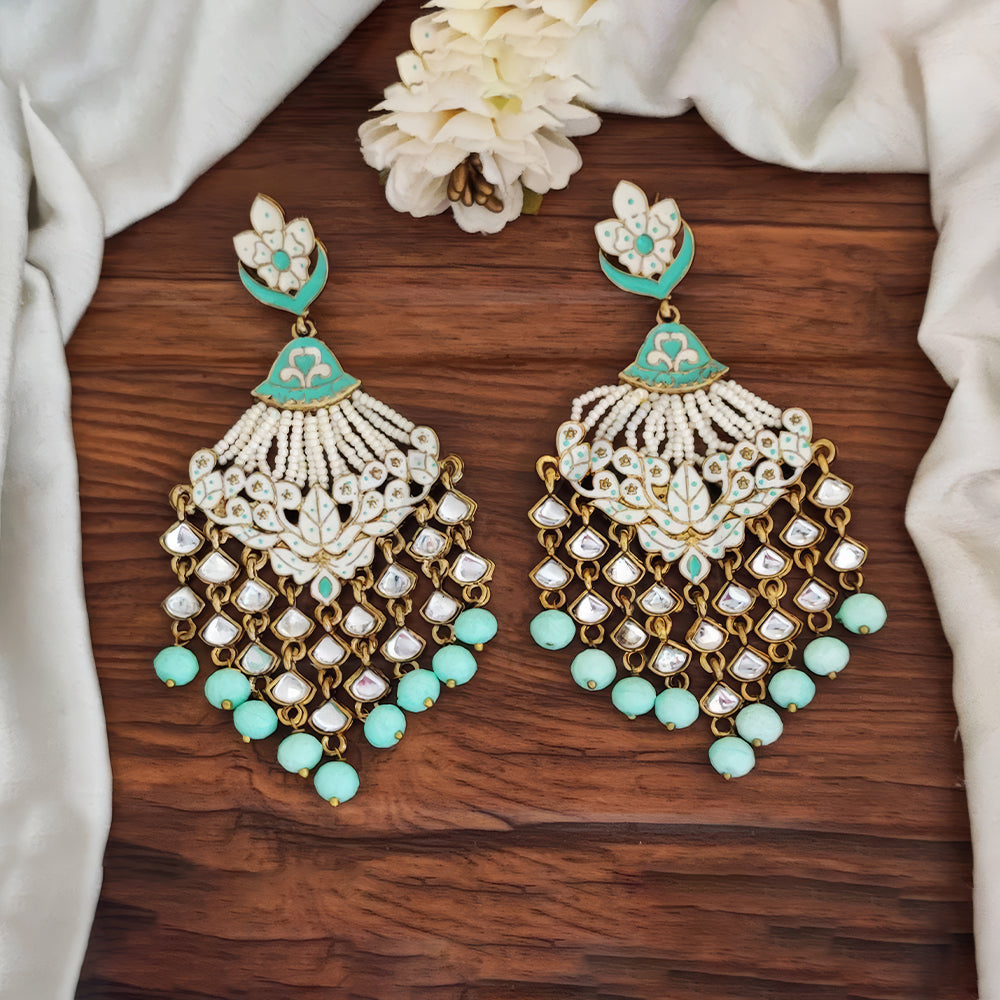JS Fashion Long Meenakari Earrings with Clustered Pearls – Designer Fancy Party Wear Jewelry for Women | Swadesiicart