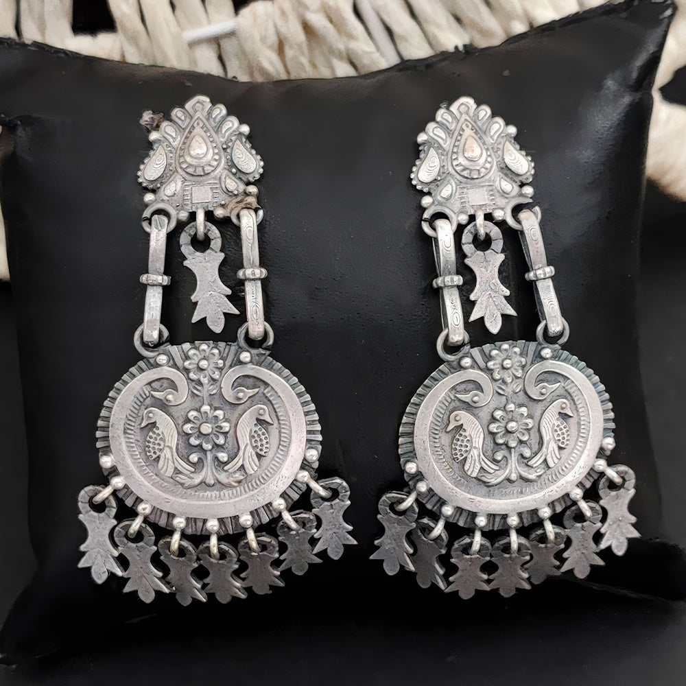JS Fashion Oxidized Silver Designer Stone Earrings for Women & Girls | Swadesiicart