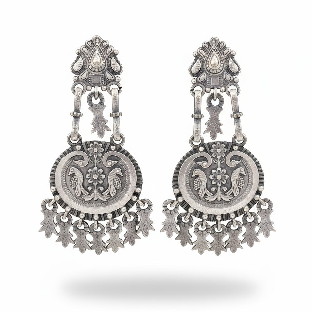 JS Fashion Oxidized Silver Designer Stone Earrings for Women & Girls | Swadesiicart