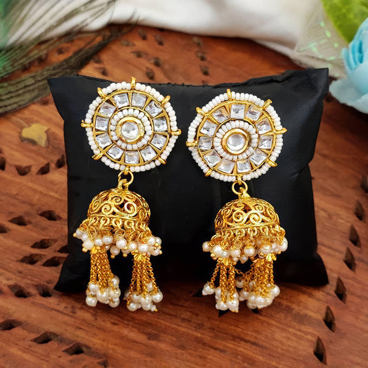 JS Fashion Kundan High Gold Polish Earrings for Women | Swadesiicart