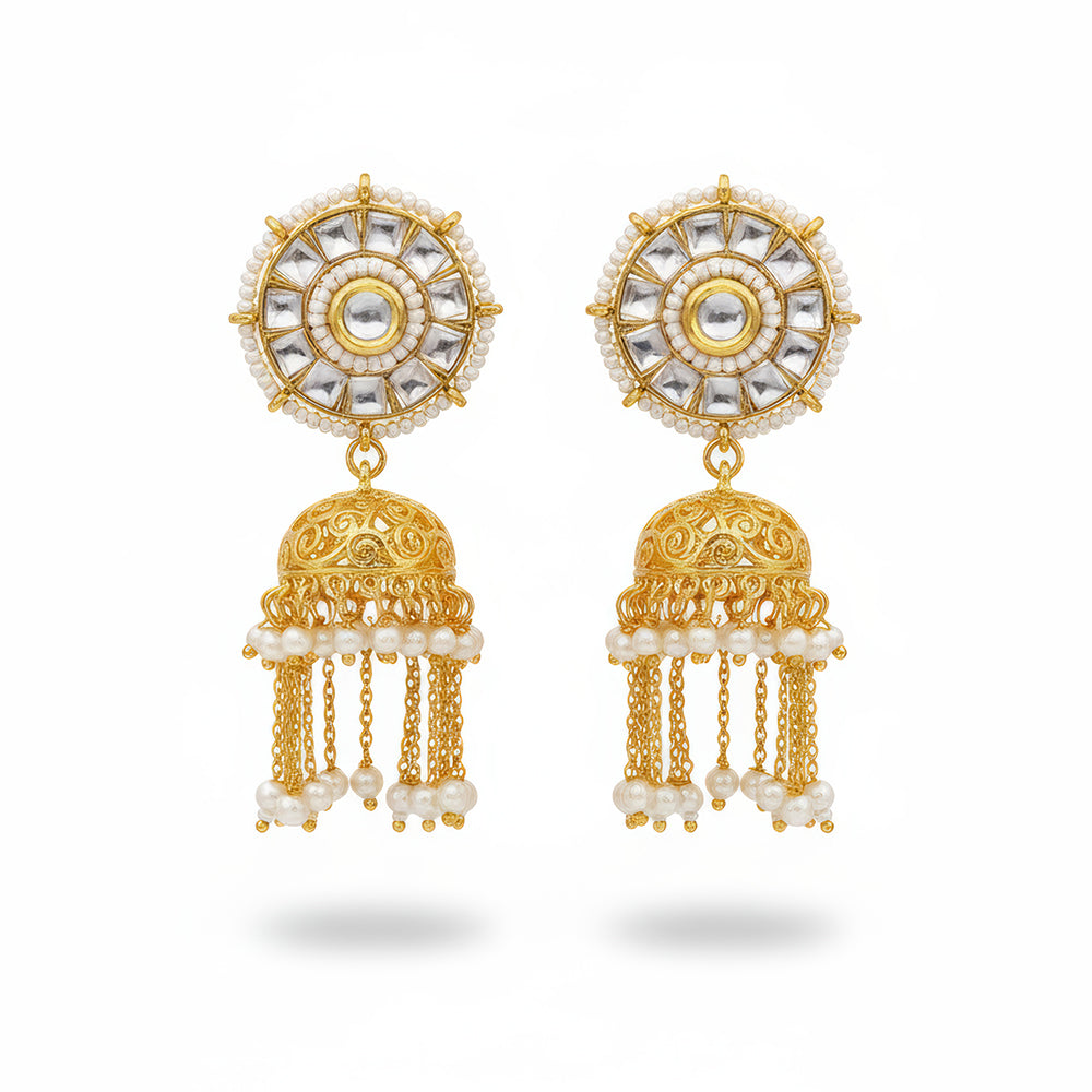 JS Fashion Kundan High Gold Polish Earrings for Women | Swadesiicart