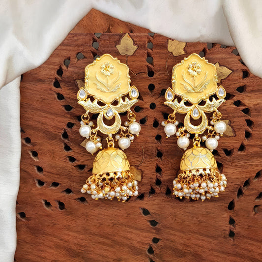 JS Fashion Antique High Gold Jhumka Earrings – Elegant Party Wear Traditional Jewelry for Women | Swadesiicart