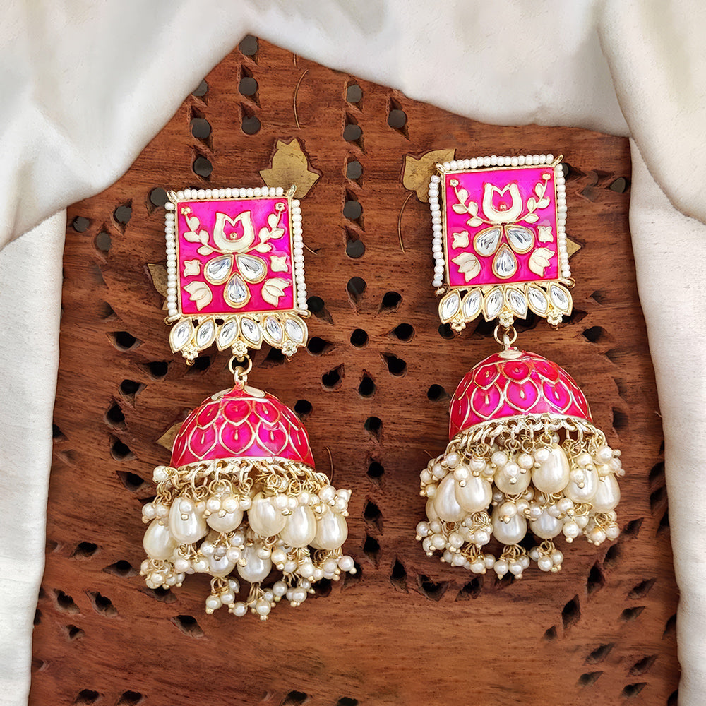 JS Fashion Antique High Gold Polish Earrings with Clustered Pearls – Elegant Traditional Party Wear Jewelry for Women | Swadesiicart