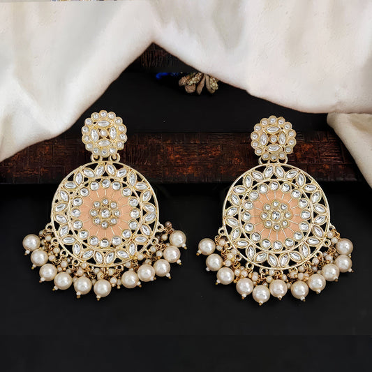 JS Fashion Antique High Gold Earrings with Clustered Pearls – Traditional Party Wear Jewelry for Women | Swadesiicart