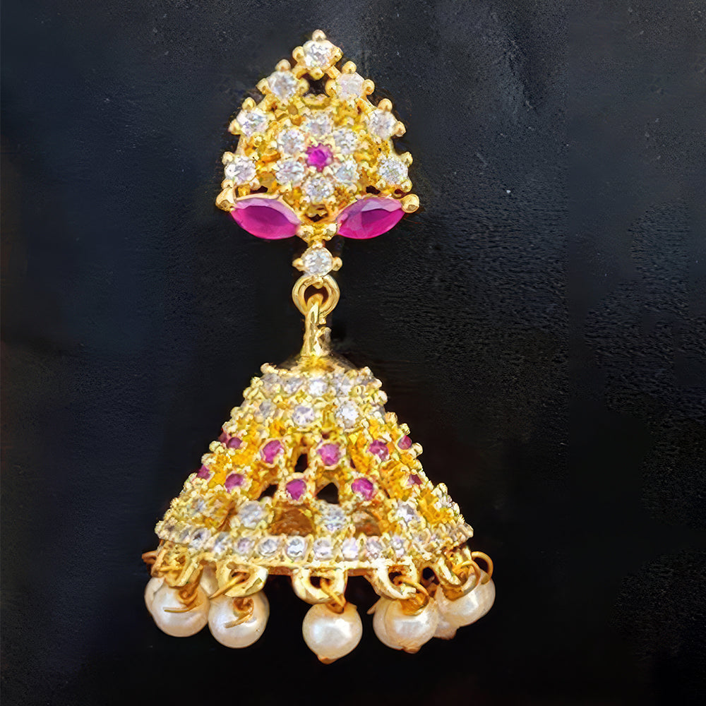JS Fashion Short Jhumka Earrings with Full American Diamond Stone – Elegant Party Wear Design | Swadesiicart