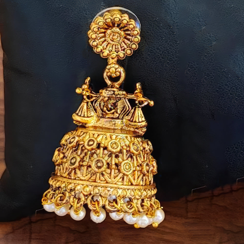 JS Fashion High Gold Plated Antique Jhumka Earrings – Traditional Ethnic Temple Jewelry for Women | Swadesiicart