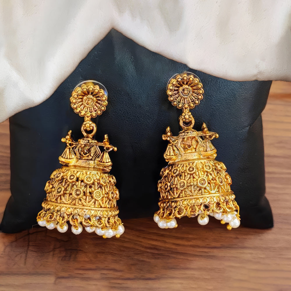 JS Fashion High Gold Plated Antique Jhumka Earrings – Traditional Ethnic Temple Jewelry for Women | Swadesiicart