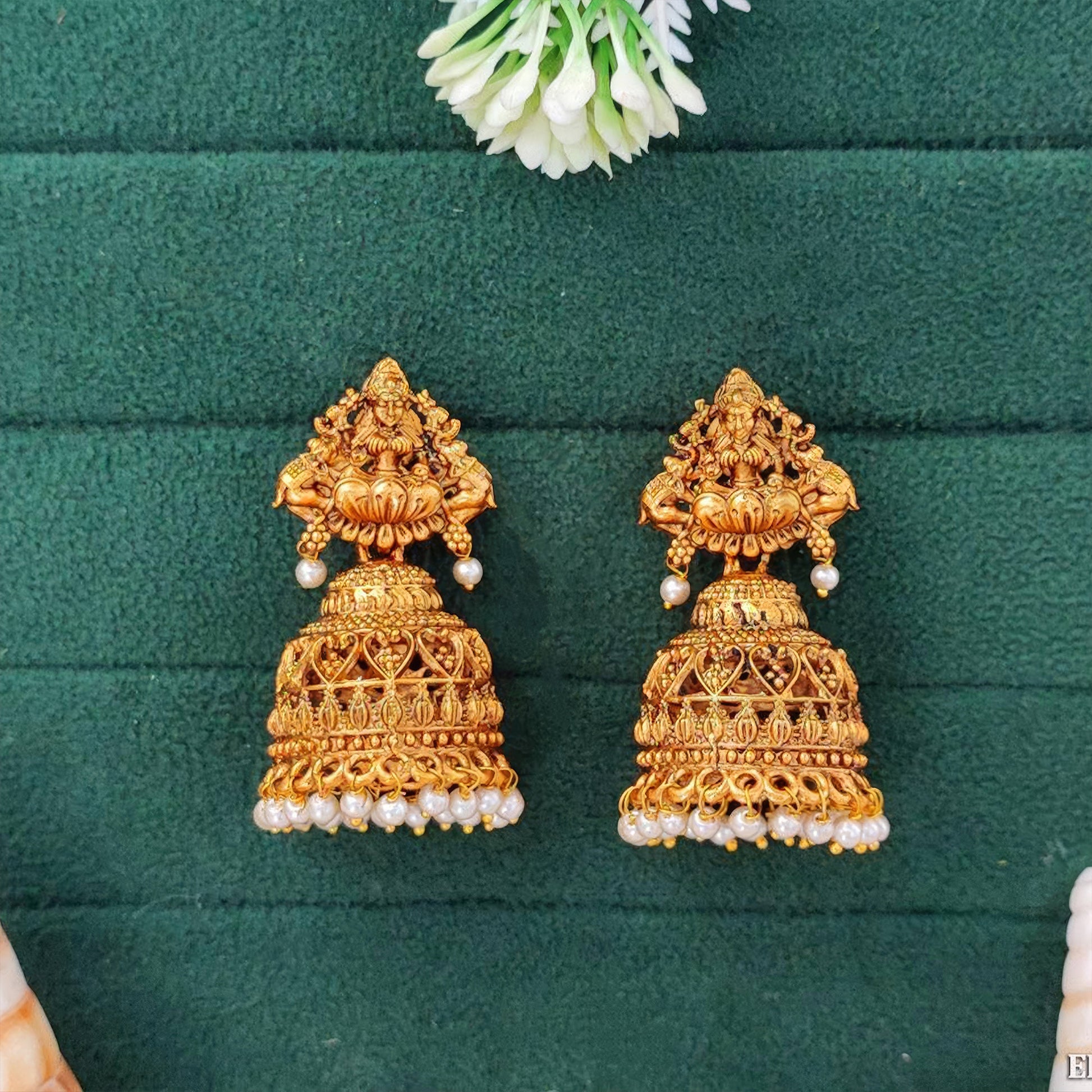 JS Fashion High Gold Antique God Lakshmi Jhumka Earrings for Women & Girls | Swadesiicart