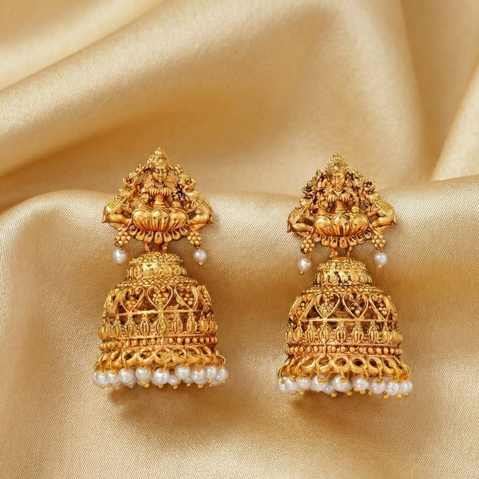 JS Fashion High Gold Antique God Lakshmi Jhumka Earrings for Women & Girls | Swadesiicart
