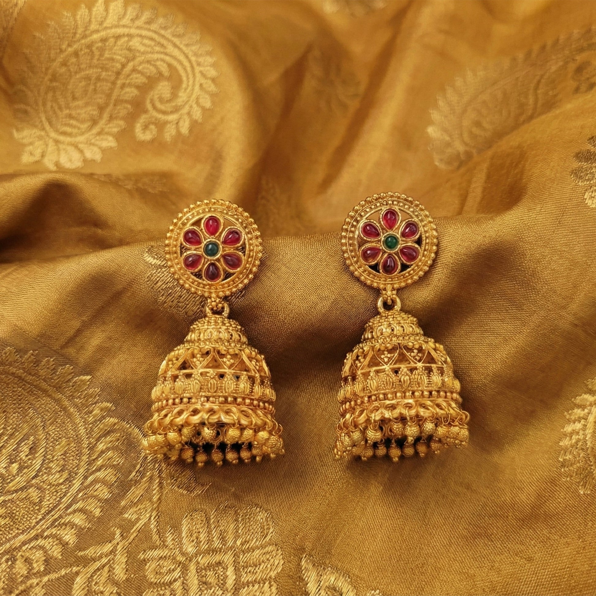 JS Fashion Designer Full Stone High Gold Polish Jhumka Earrings for Women & Girls | Swadesiicart