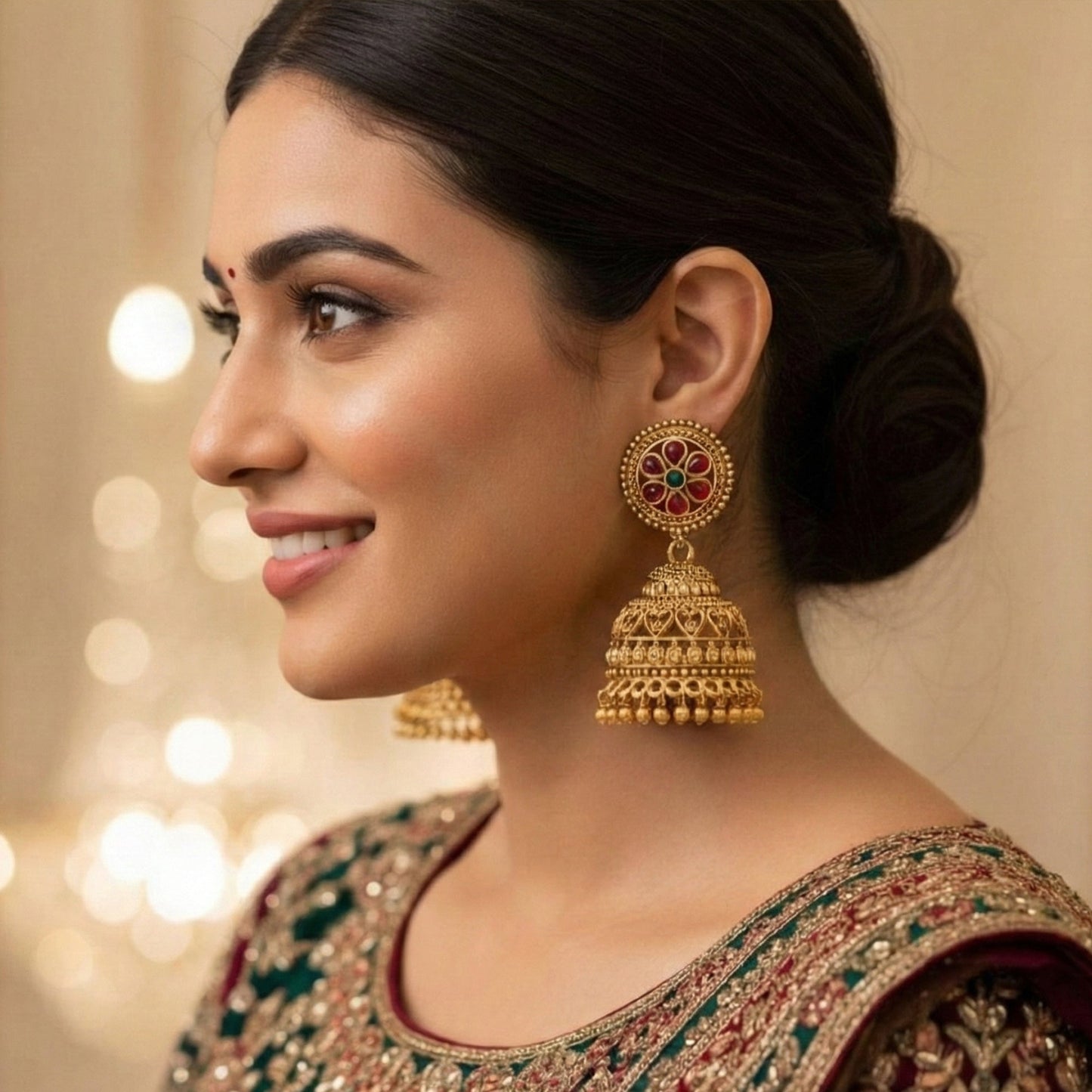 JS Fashion Designer Full Stone High Gold Polish Jhumka Earrings for Women & Girls | Swadesiicart
