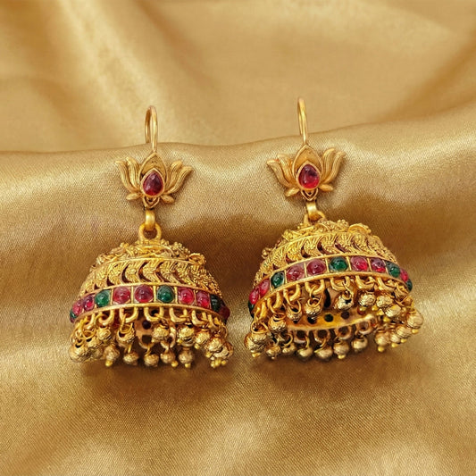 JS Fashion Antique Rajwadi Lotus Top Designer Jhumka Earrings for Women & Girls | Swadesiicart