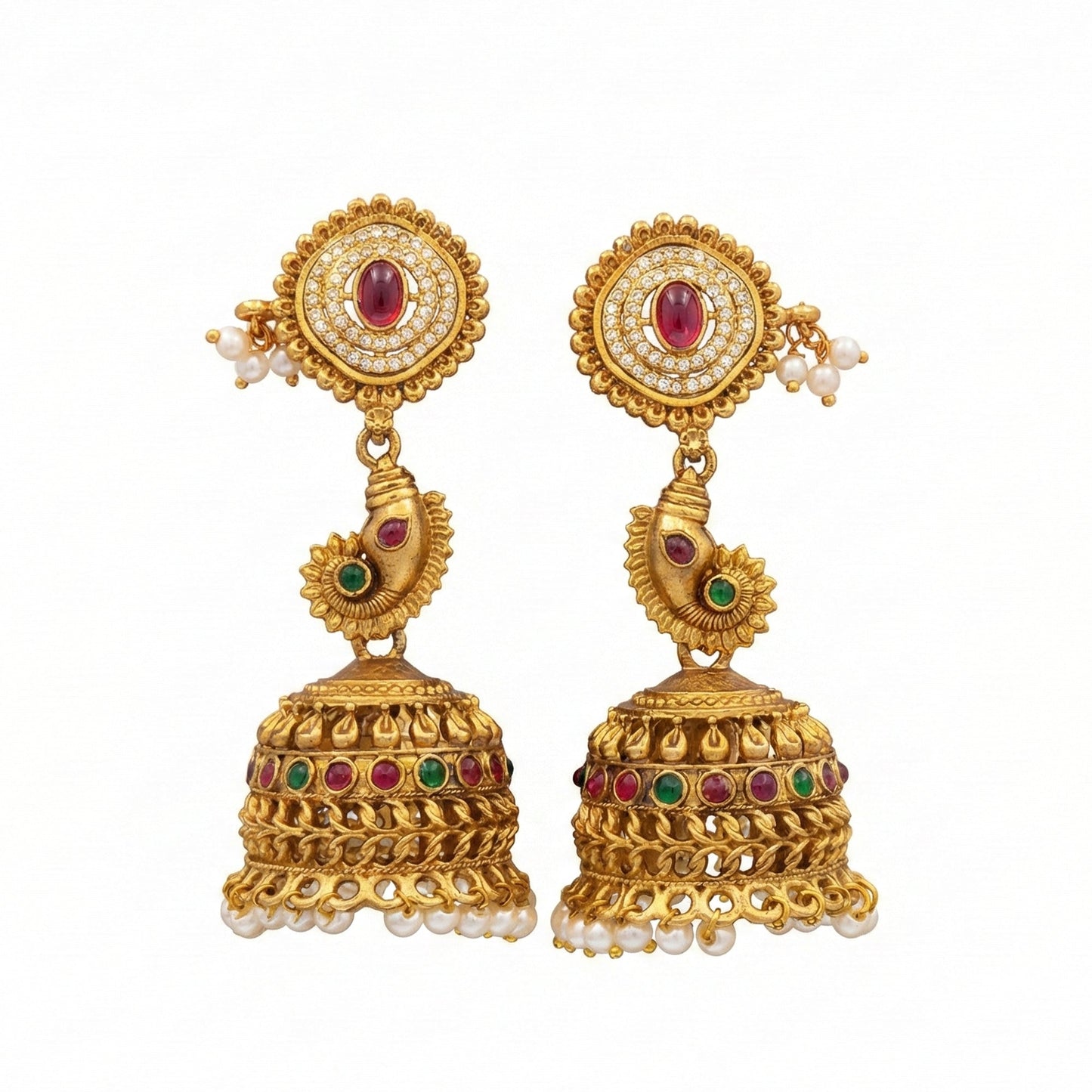JS Fashion Temple Designer Jhumka Clustered Pearl Earrings for Women & Girls | Swadesiicart