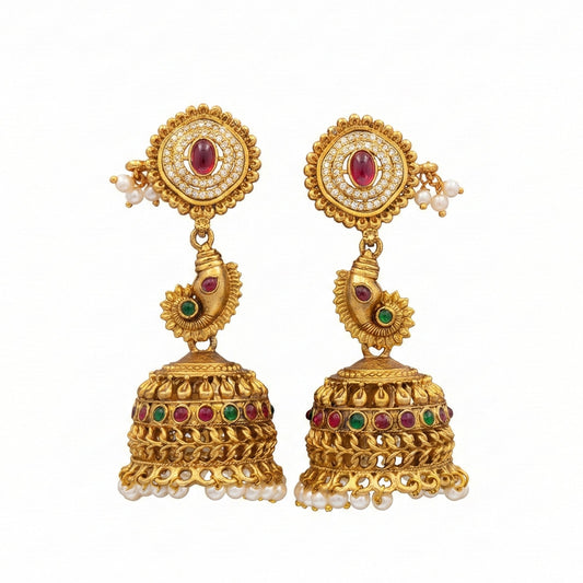 JS Fashion Temple Designer Jhumka Clustered Pearl Earrings for Women & Girls | Swadesiicart