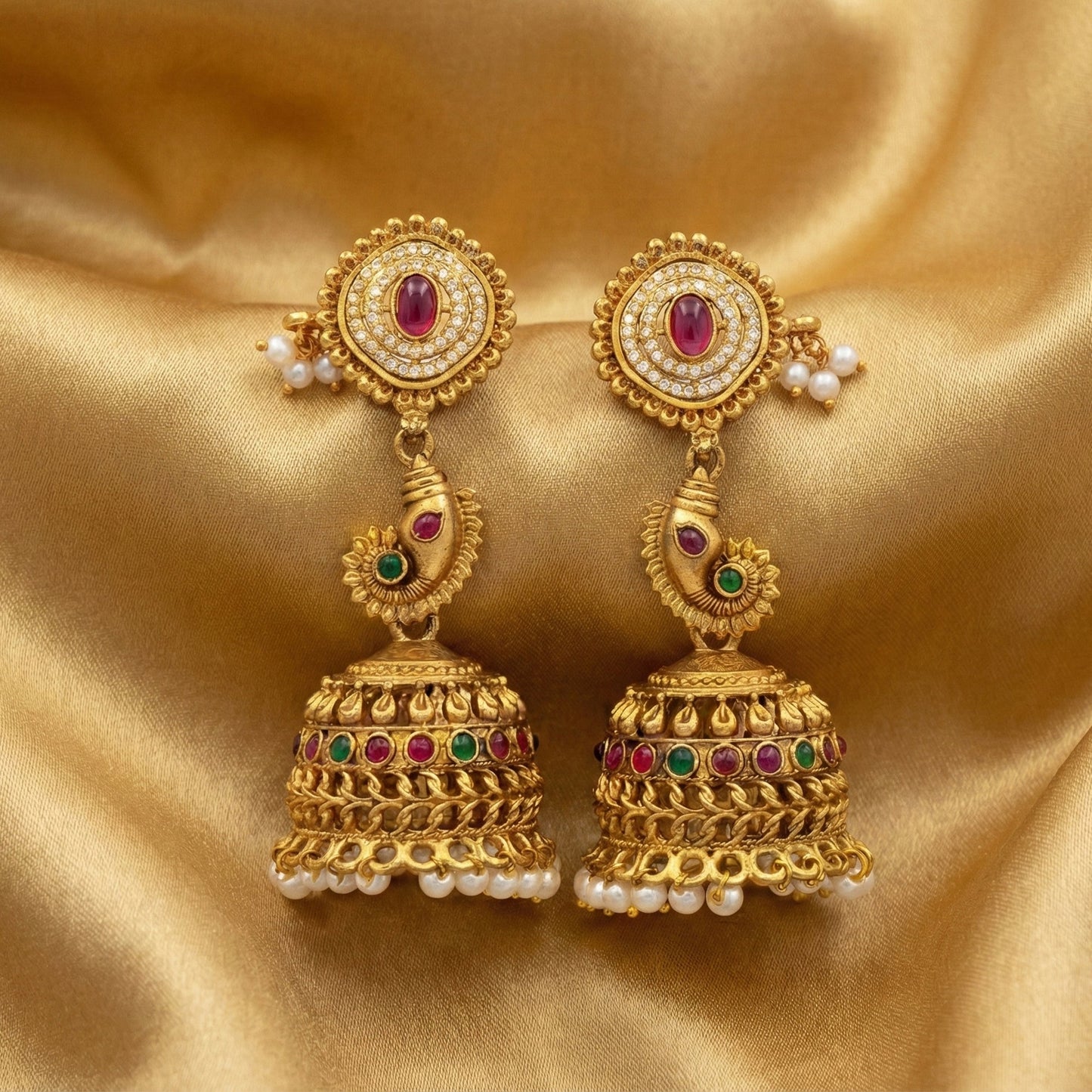 JS Fashion Temple Designer Jhumka Clustered Pearl Earrings for Women & Girls | Swadesiicart