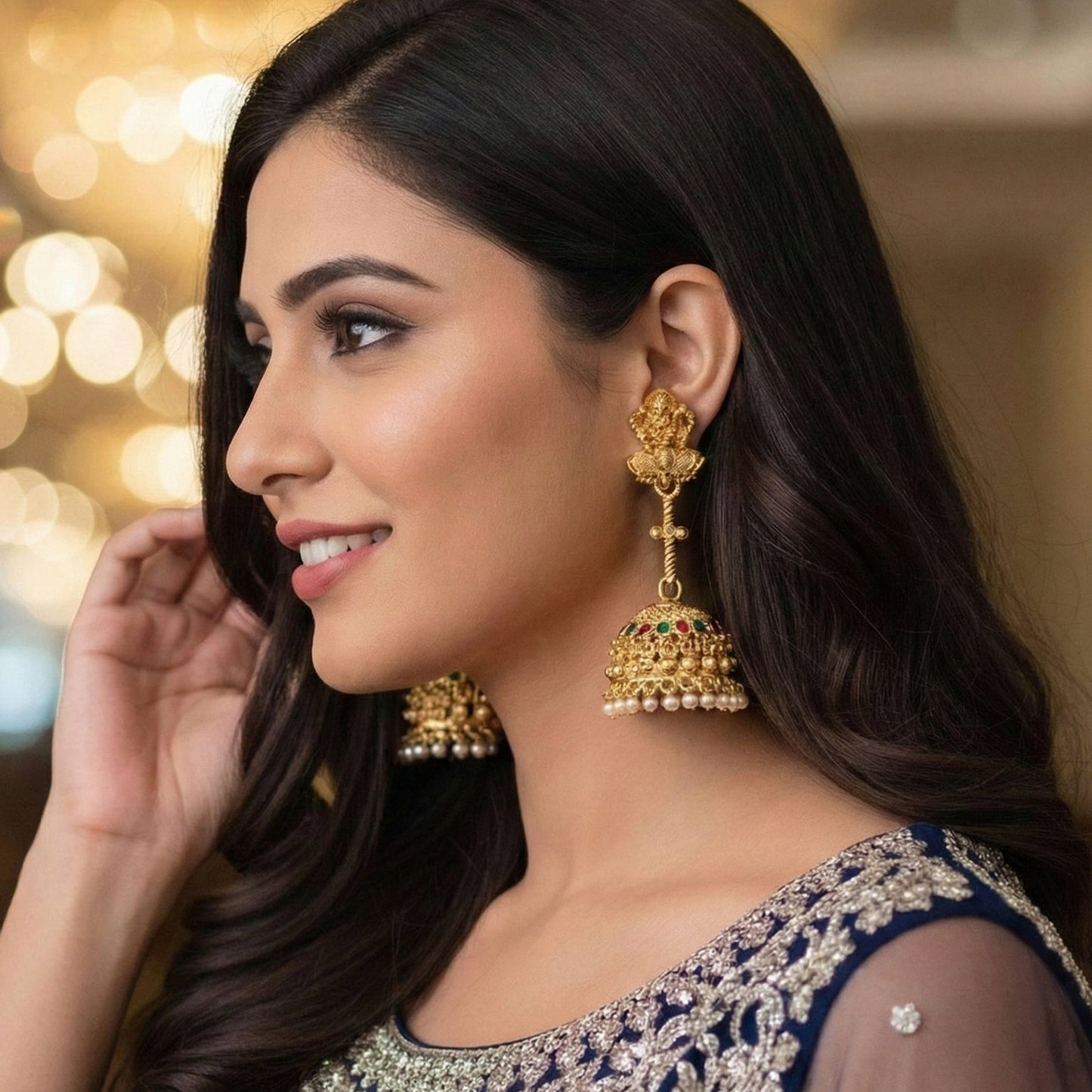 JS Fashion Traditional Rajwadi Gold Temple Jhumkas for Women & Girls | Swadesiicart