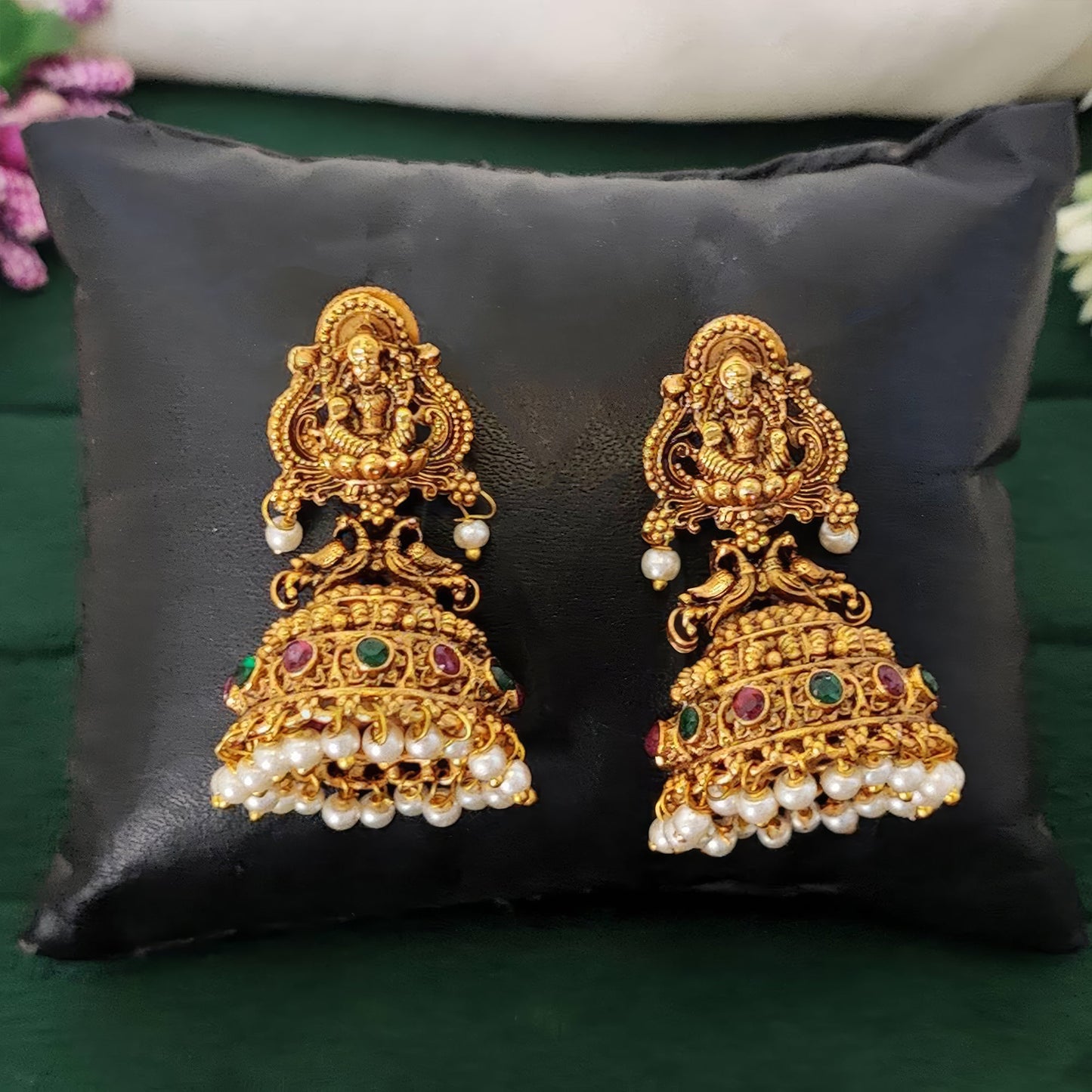 JS Fashion Lakshmi Motif Rajwadi Temple Jhumka Earrings for Women & Girls | Swadesiicart