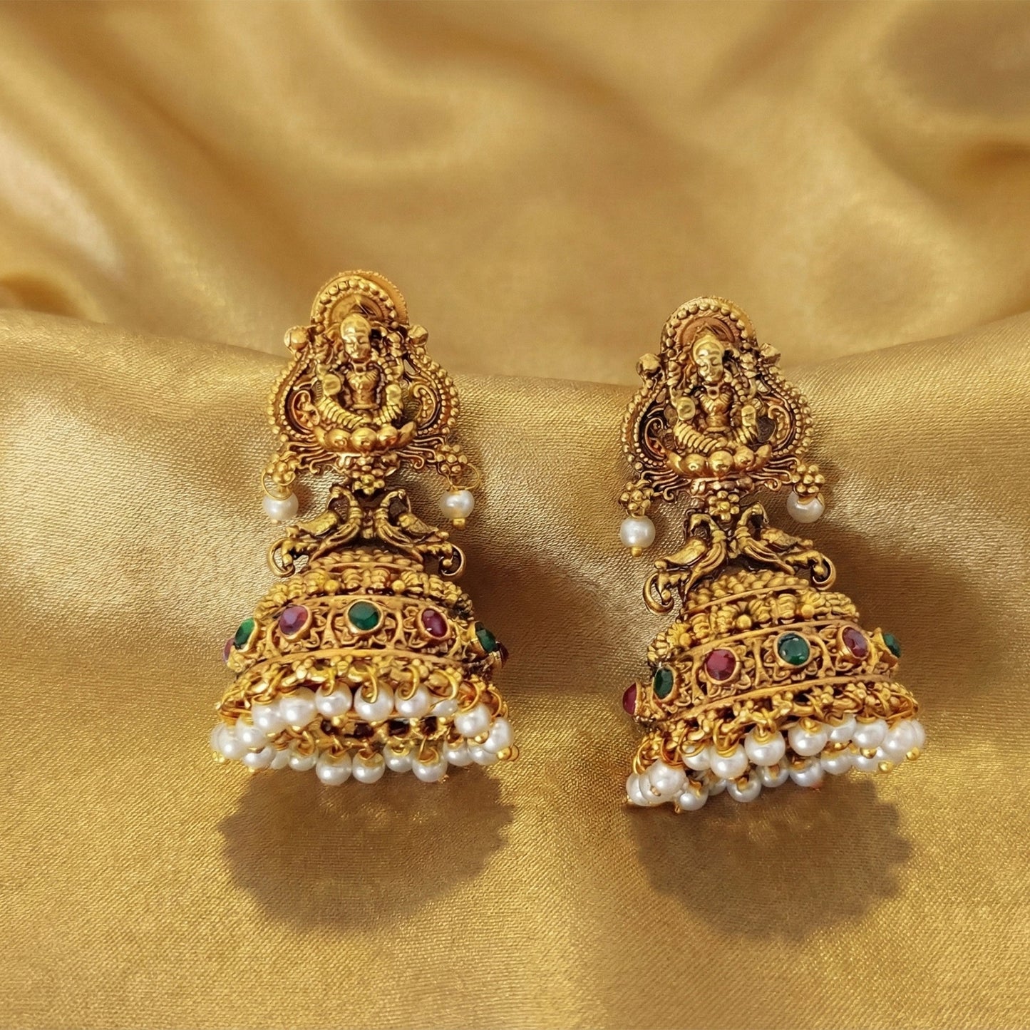 JS Fashion Lakshmi Motif Rajwadi Temple Jhumka Earrings for Women & Girls | Swadesiicart