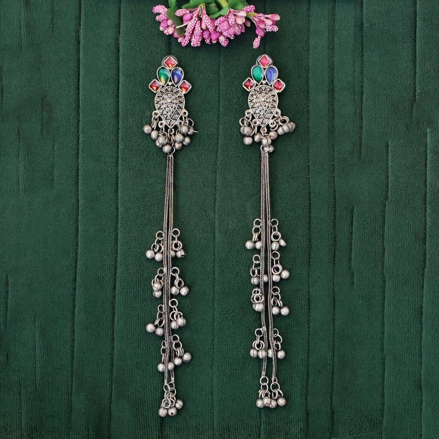 JS Fashion Oxidized Silver Long Jhumka Earrings with Ghungroo for Women & Girls | Swadesiicart