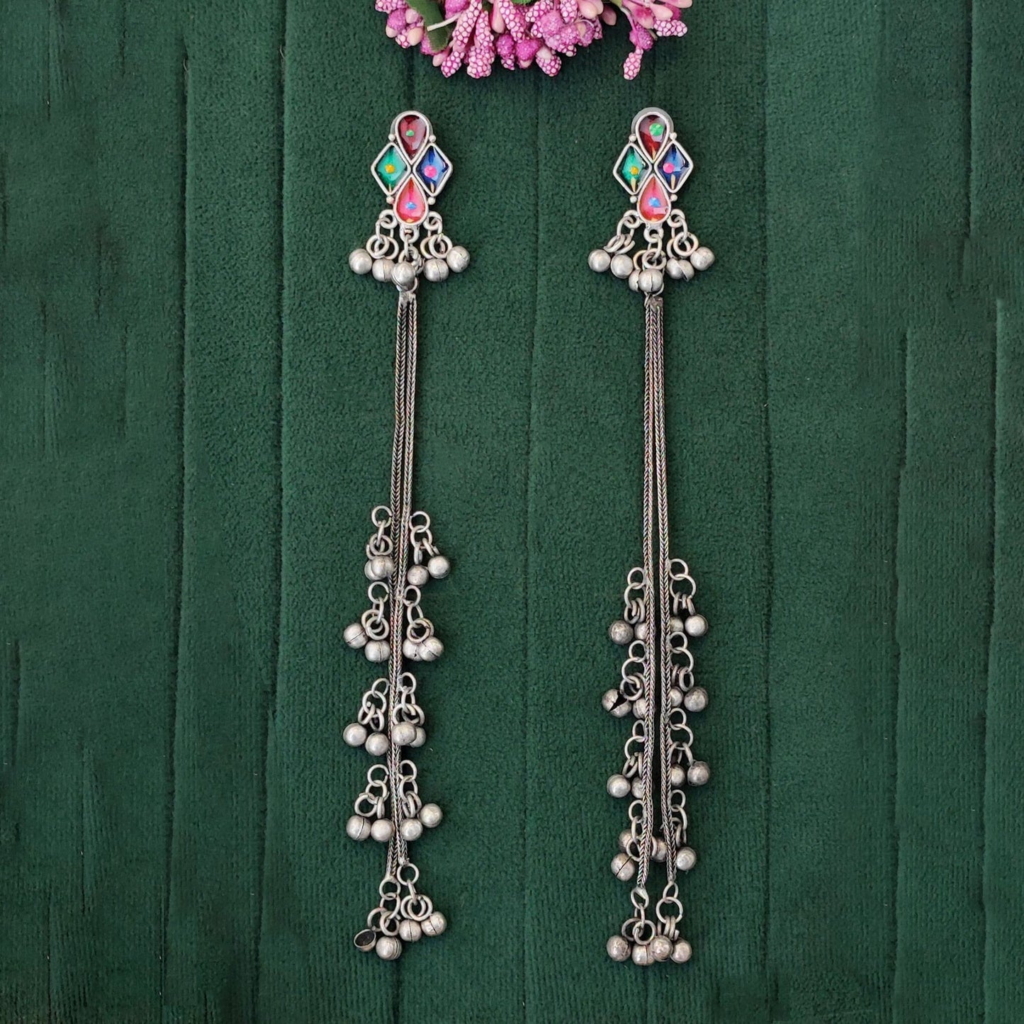 JS Fashion Tribal Oxidized Long Earrings with Multicolor Stones for Women & Girls | Swadesiicart