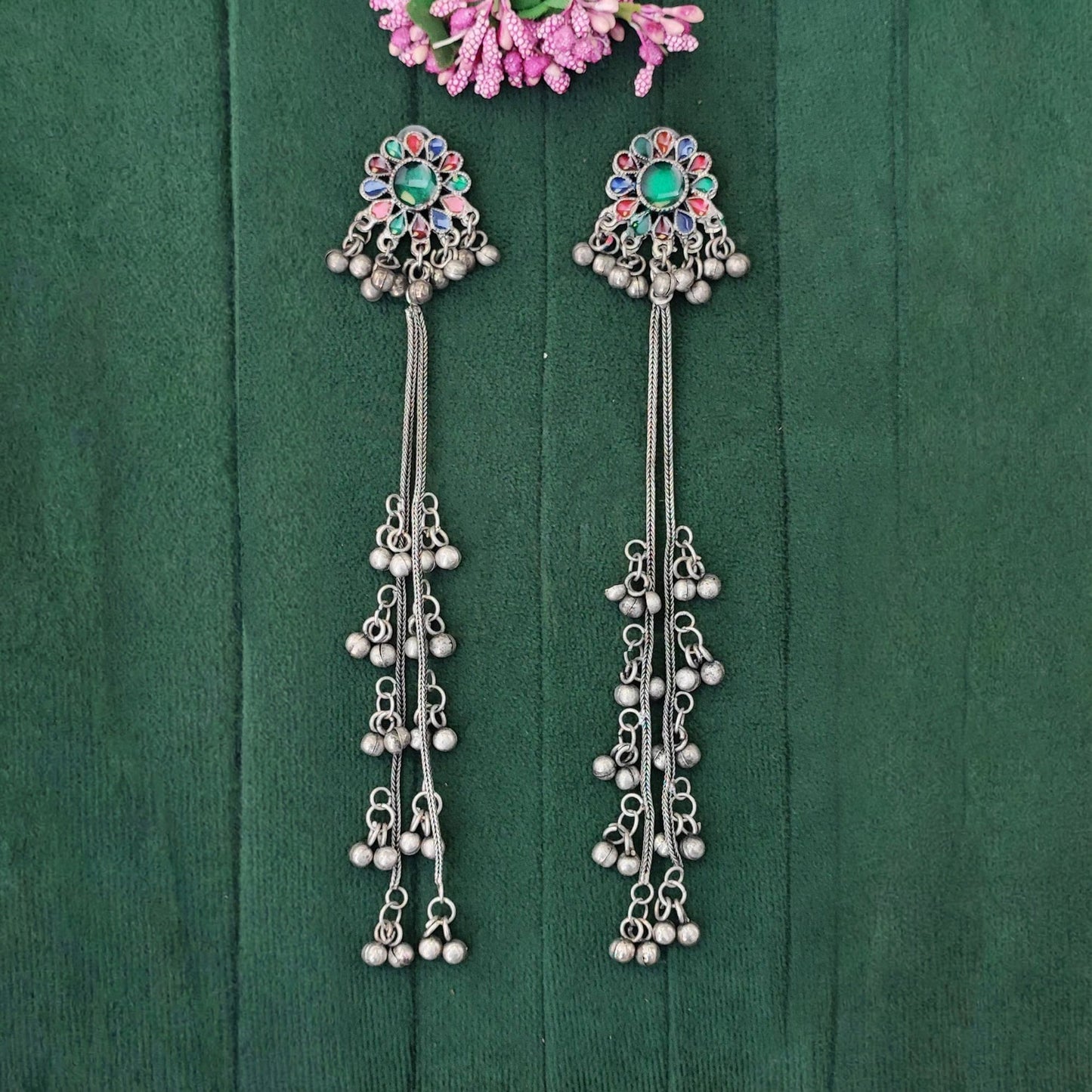 JS Fashion Boho Oxidized Long Earrings with Color Stones for Women & Girls | Swadesiicart