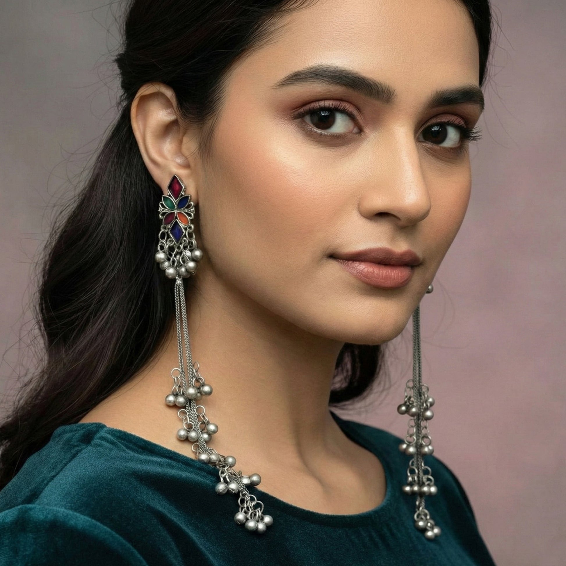 JS Fashion Traditional Long Oxidized Earrings with Ghungroo for Women & Girls | Swadesiicart