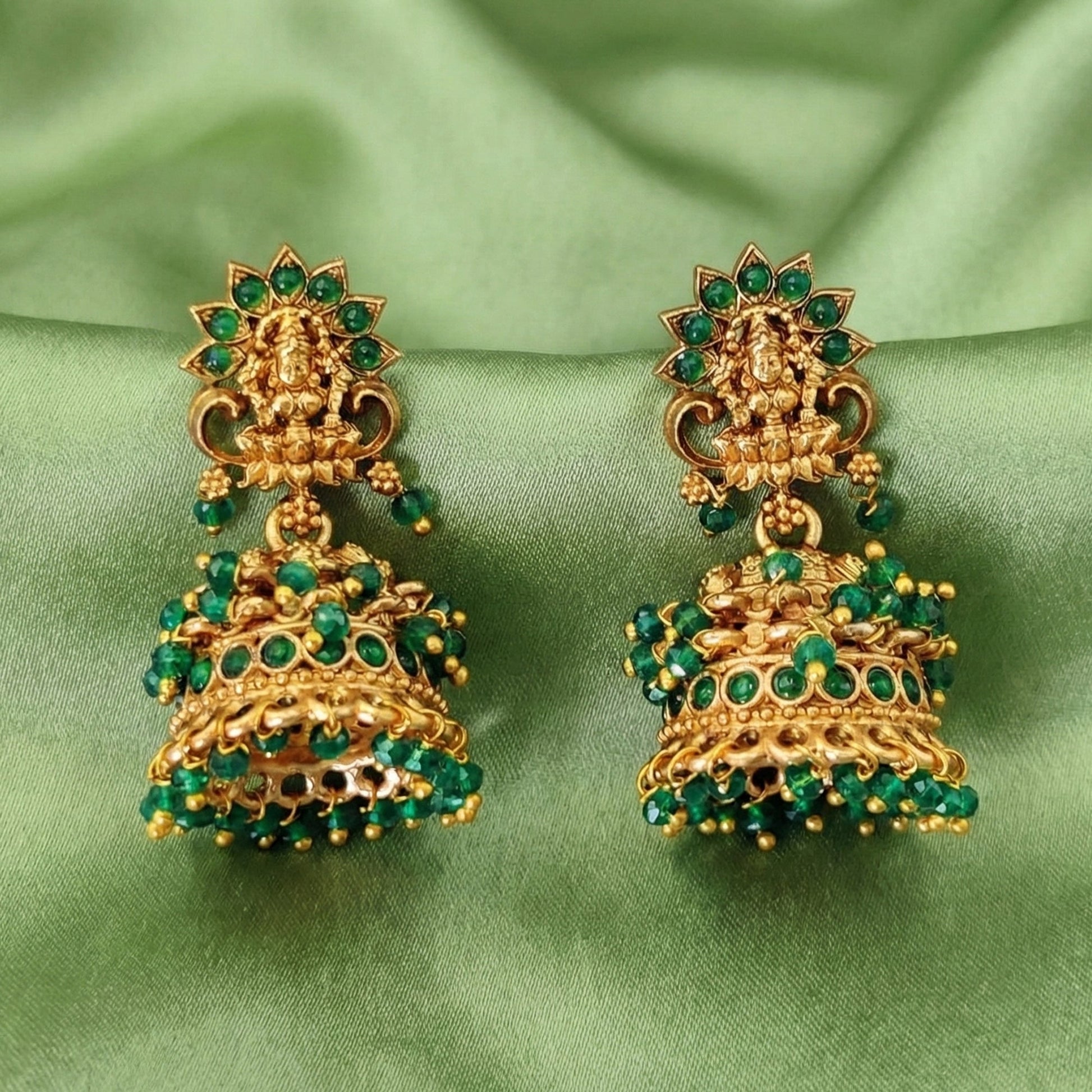 JS Fashion Temple Design Full Stone Jhumka in Rajwadi Polish for Women & Girls | Swadesiicart