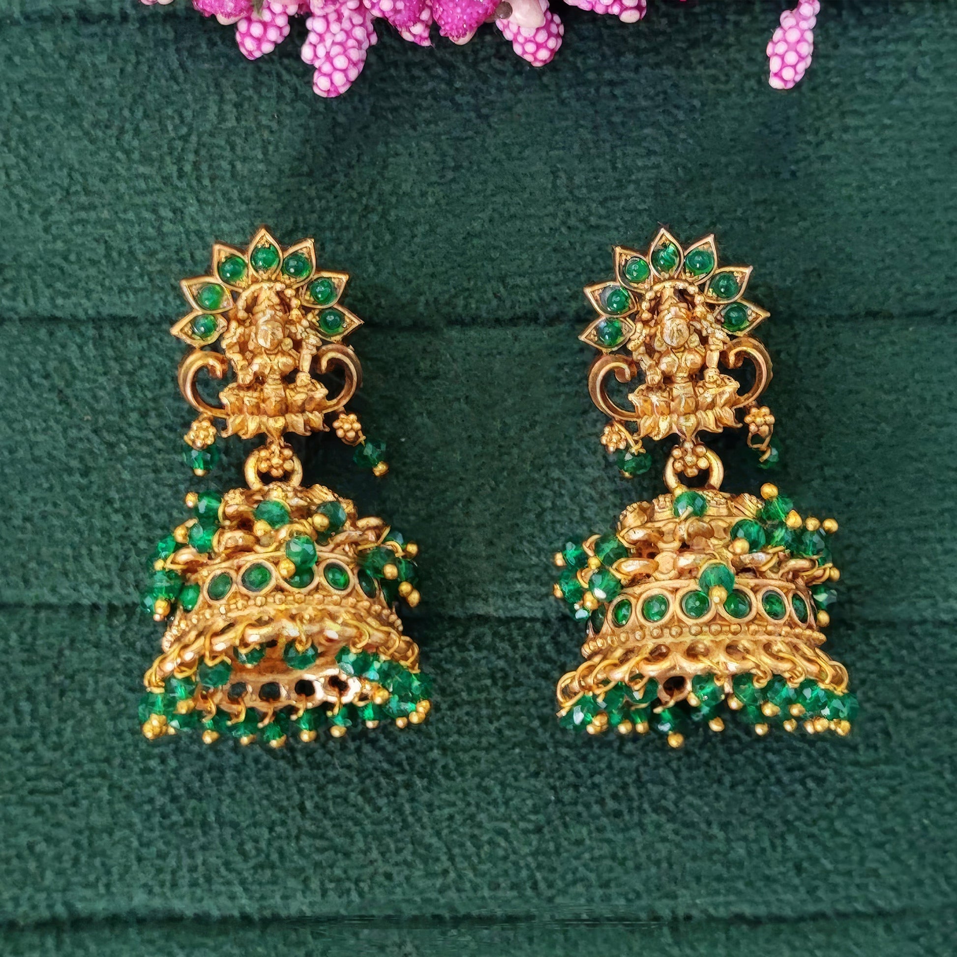 JS Fashion Temple Design Full Stone Jhumka in Rajwadi Polish for Women & Girls | Swadesiicart