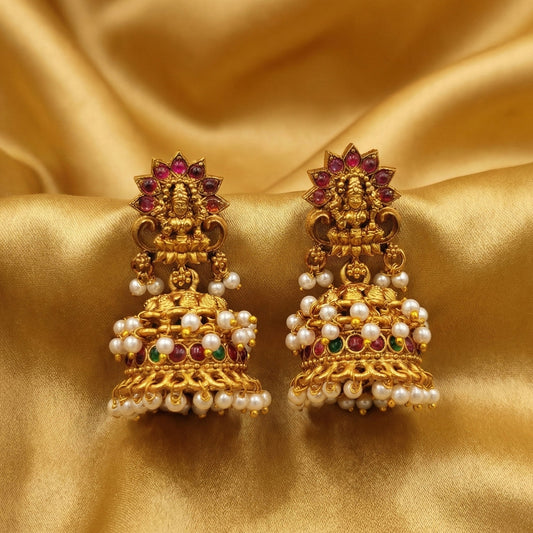 JS Fashion Temple Design Full Stone Jhumka in Rajwadi Polish for Women & Girls | Swadesiicart