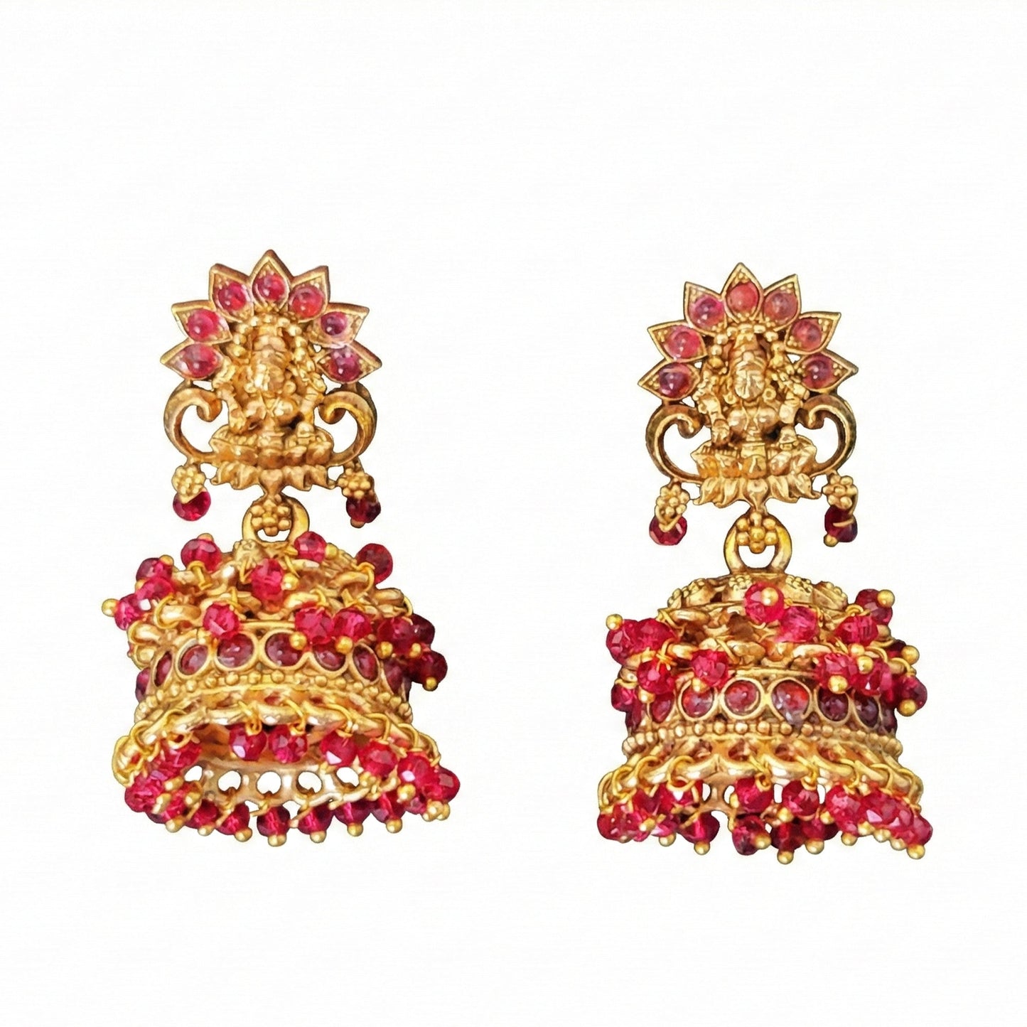 JS Fashion Temple Pink Design Full Stone Jhumka in Rajwadi Polish for Women & Girls | Swadesiicart