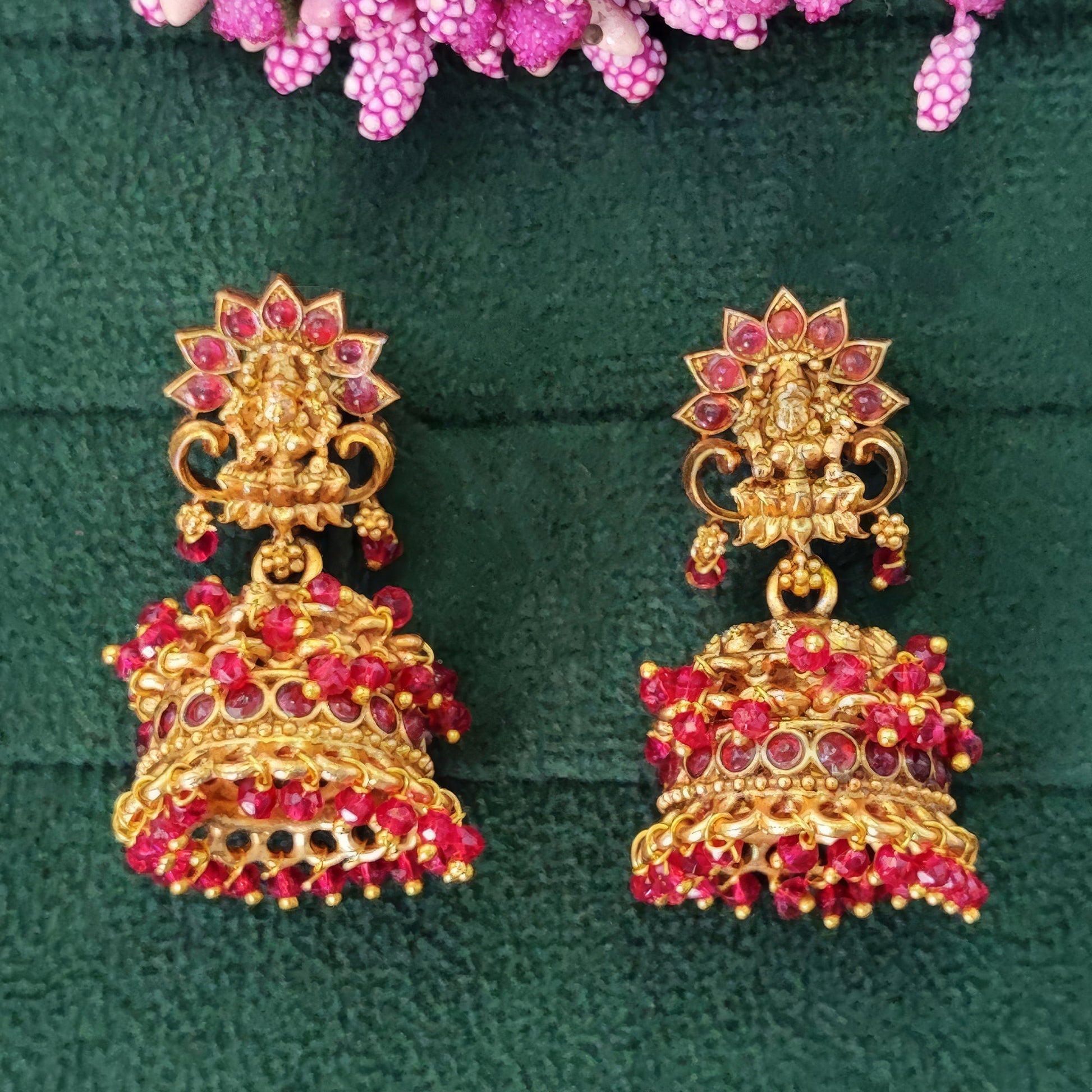 JS Fashion Temple Pink Design Full Stone Jhumka in Rajwadi Polish for Women & Girls | Swadesiicart