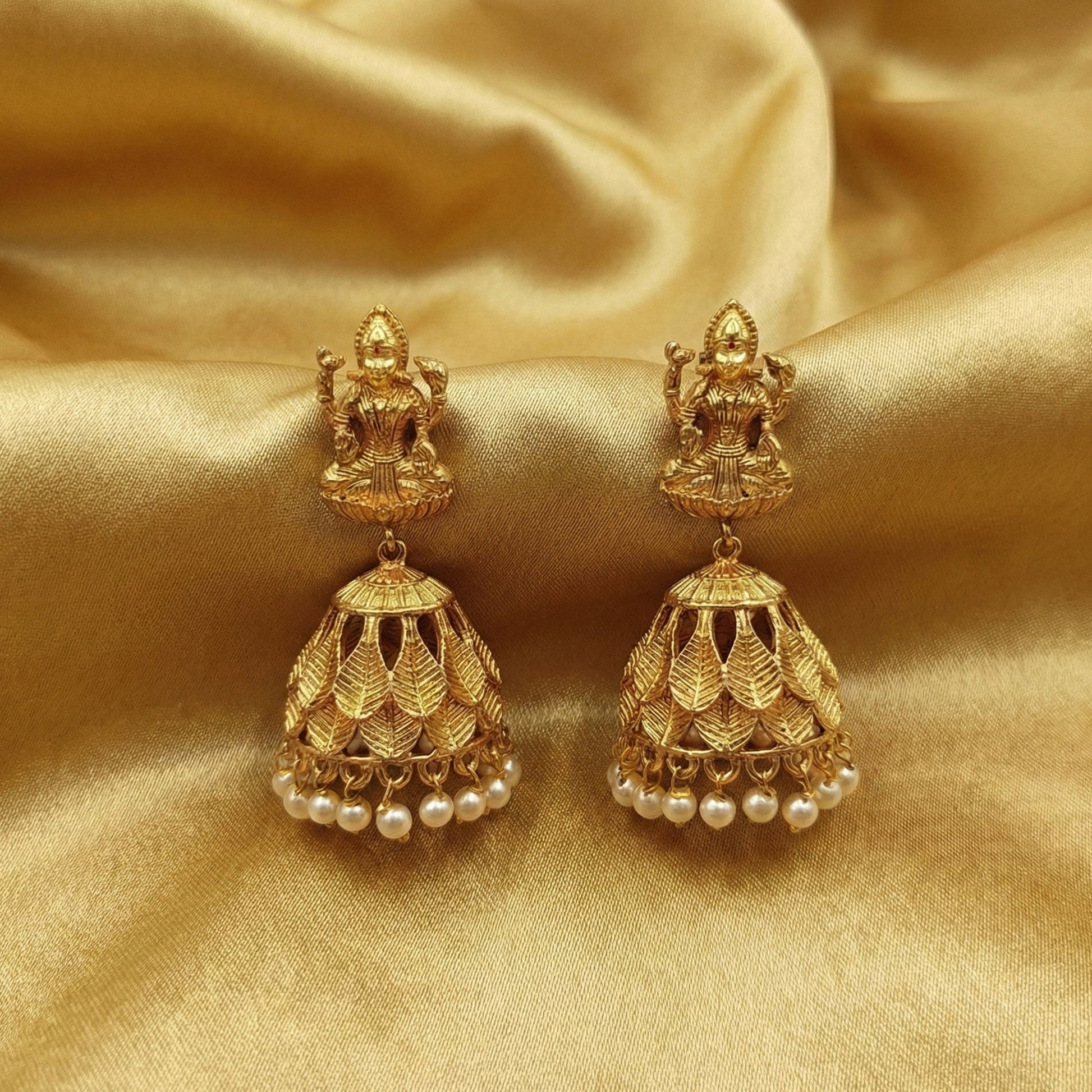 JS Fashion God Laxmi Leaf Jhumka Temple Earrings for Women & Girls | Swadesiicart