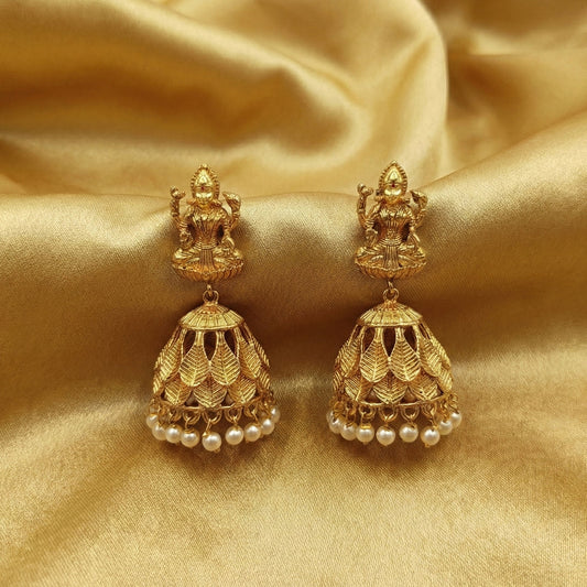 JS Fashion God Laxmi Leaf Jhumka Temple Earrings for Women & Girls | Swadesiicart