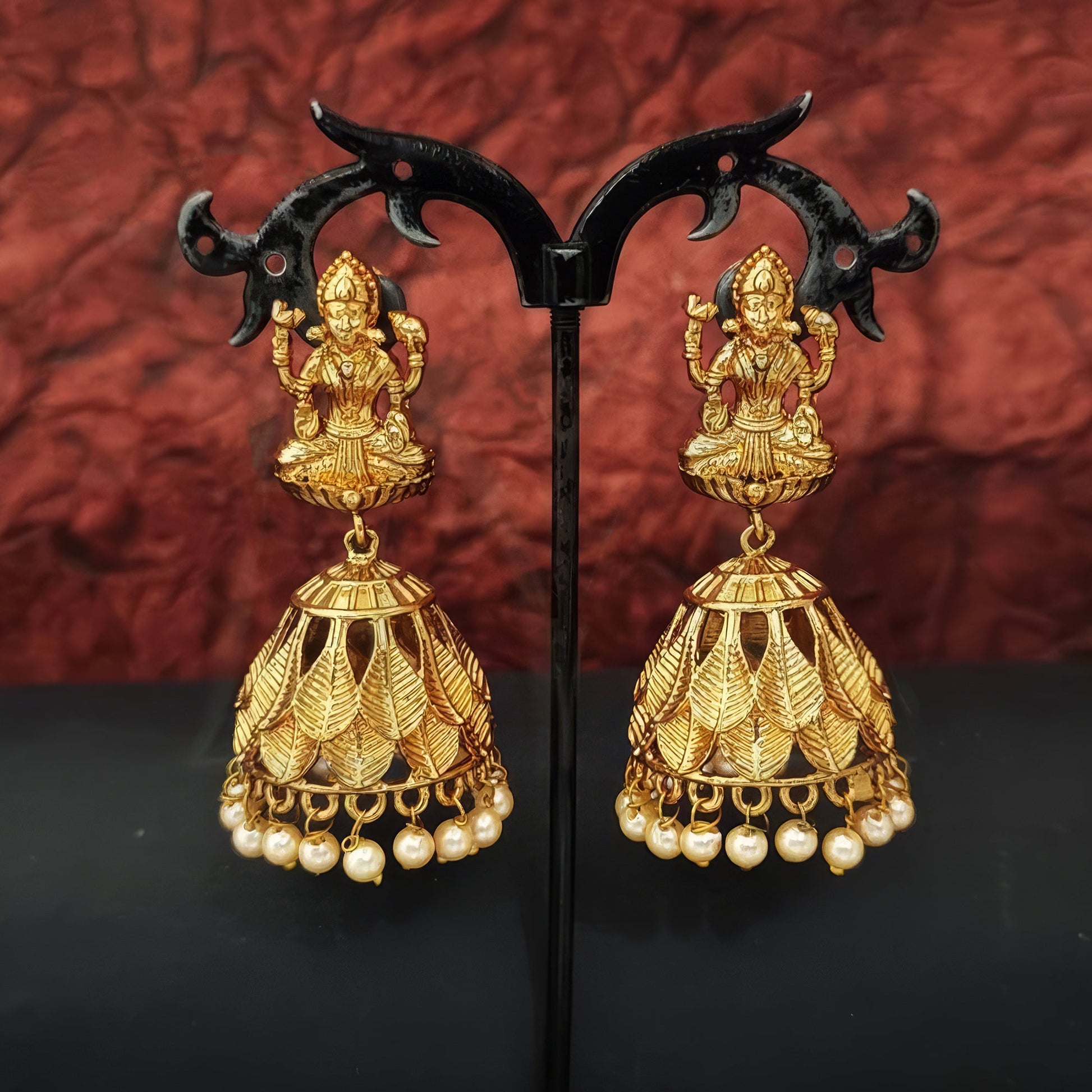 JS Fashion God Laxmi Leaf Jhumka Temple Earrings for Women & Girls | Swadesiicart