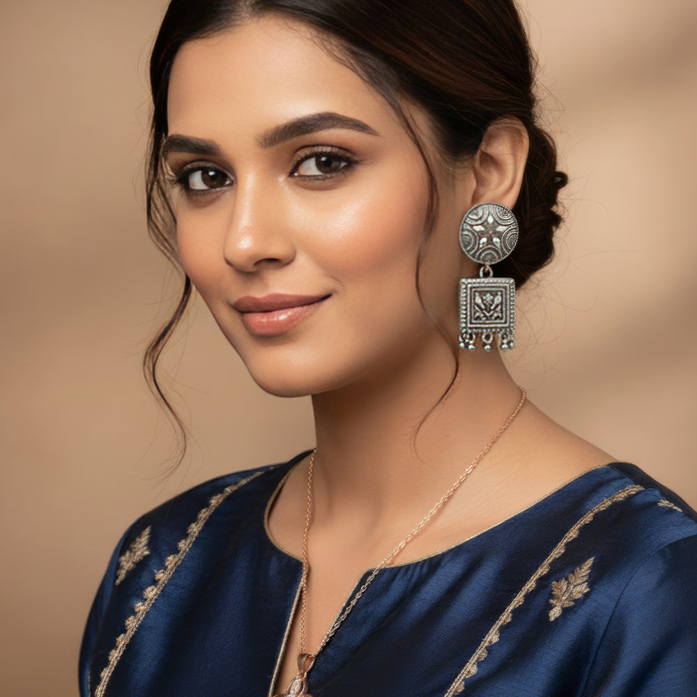 JS Fashion Traditional Trendy Oxidized Silver Polish Designer Earrings for Women & Girls | Swadesiicart