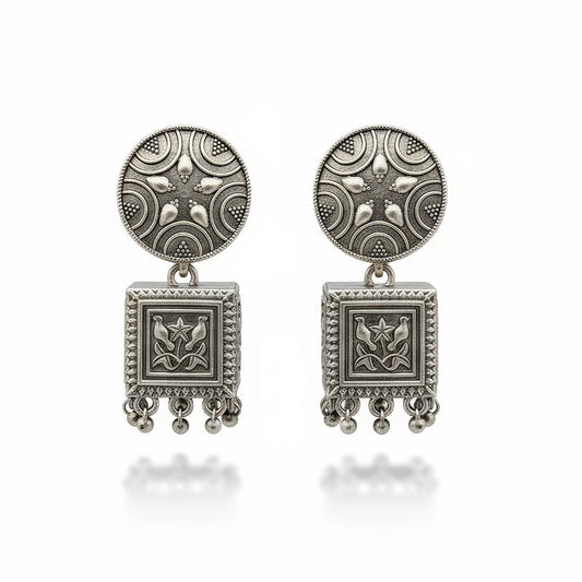 JS Fashion Traditional Trendy Oxidized Silver Polish Designer Earrings for Women & Girls | Swadesiicart