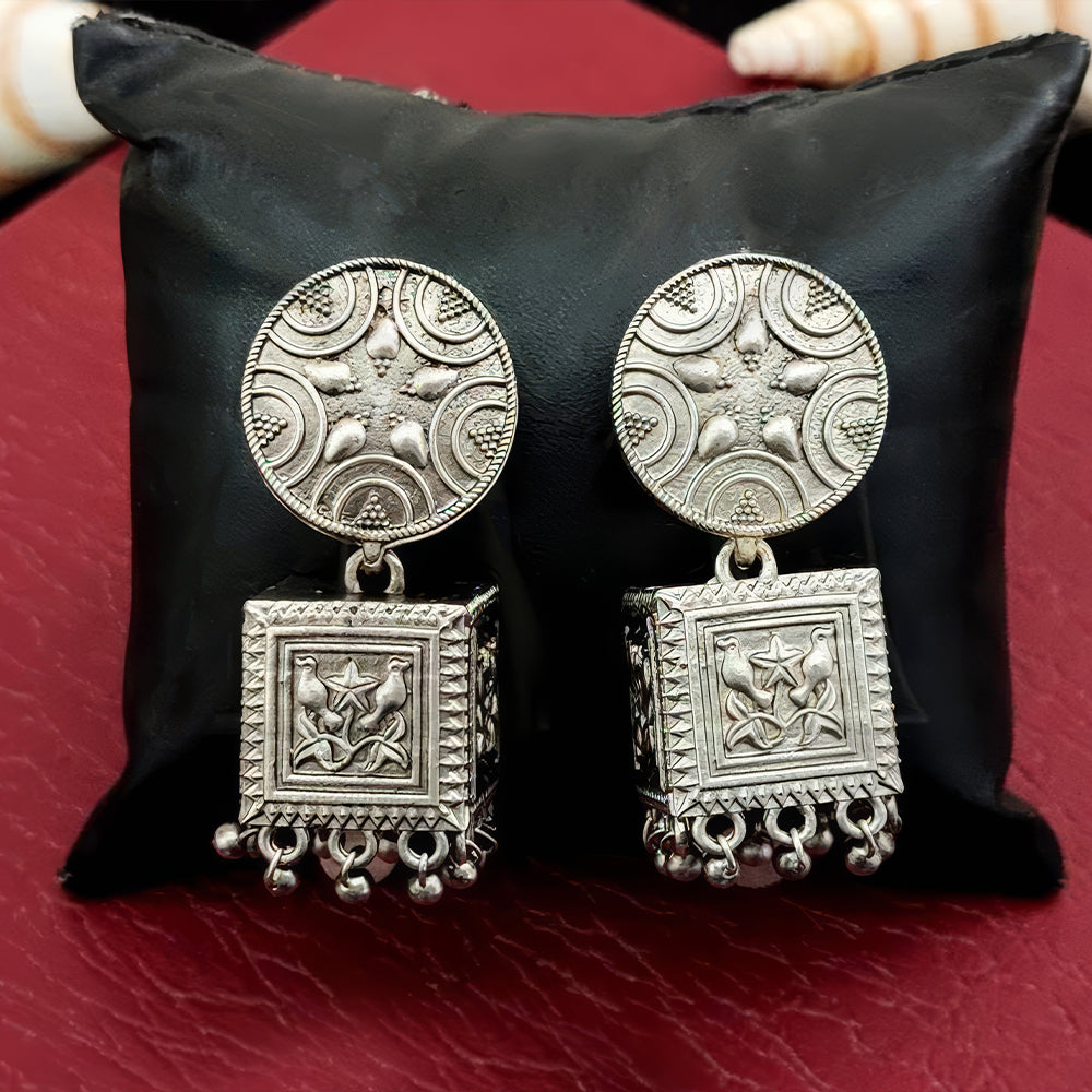 JS Fashion Traditional Trendy Oxidized Silver Polish Designer Earrings for Women & Girls | Swadesiicart