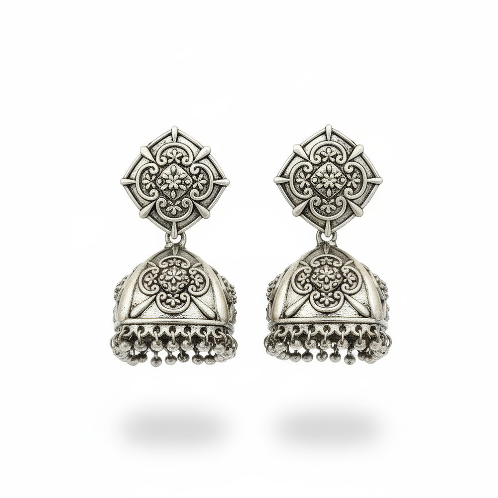 JS Fashion Beautiful Oxidised Silver Plated Jhumka Earrings for Women & Girls | Swadesiicart